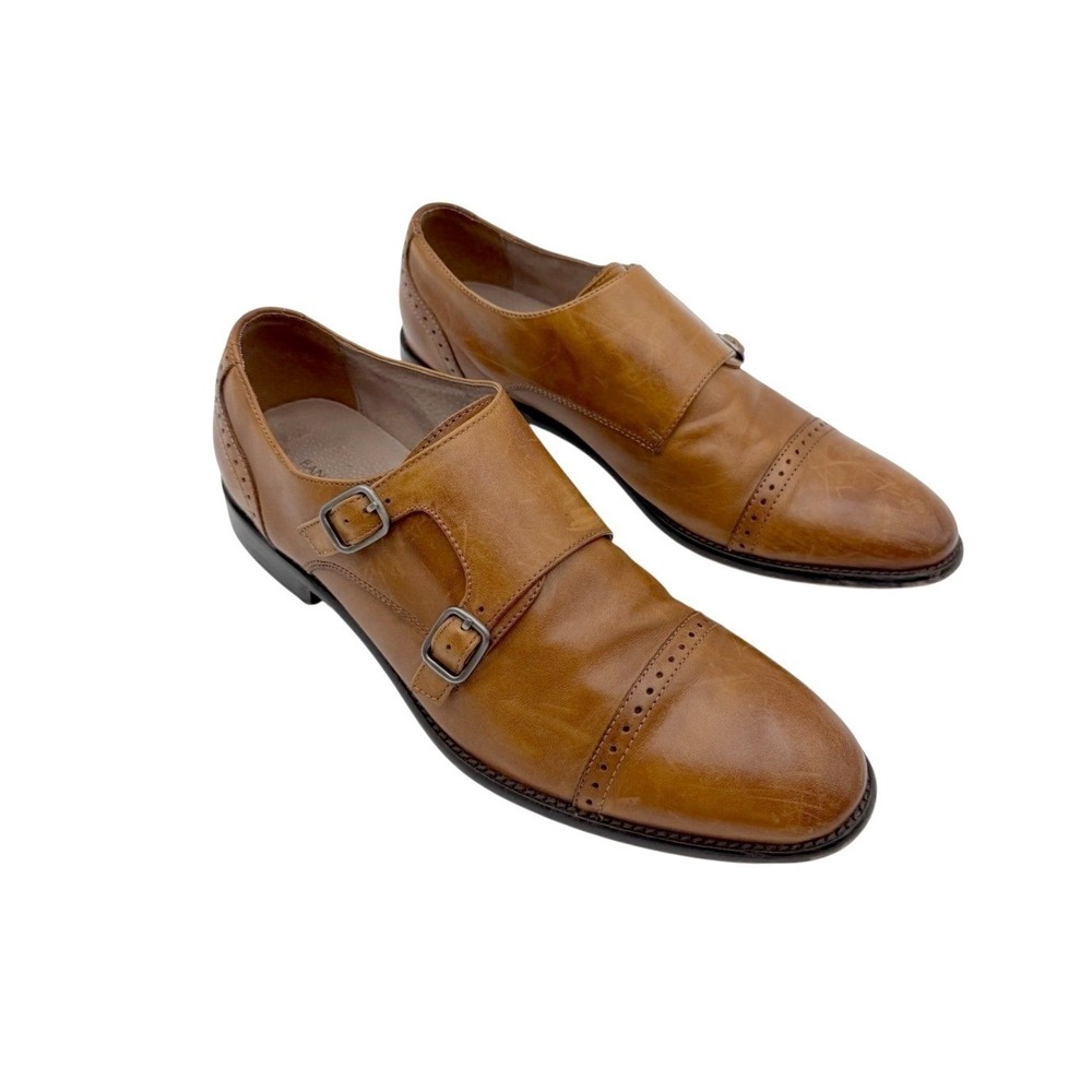 Banana Republic Mens Brown Cap Toe Double Monk-Strap Leather Dress Shoes Size 9M